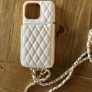 iPhone 16 Pro Max Elegant Quilted Phone Case with Chain - Cream